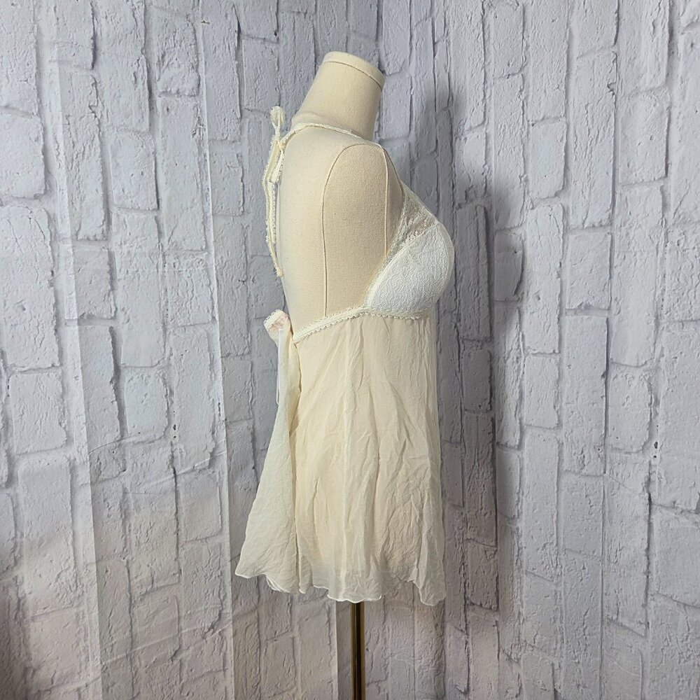 Victoria's Secret Large White Lace Trim 100% Silk Chiffon Babydoll Chemise Gown - Picture 6 of 12